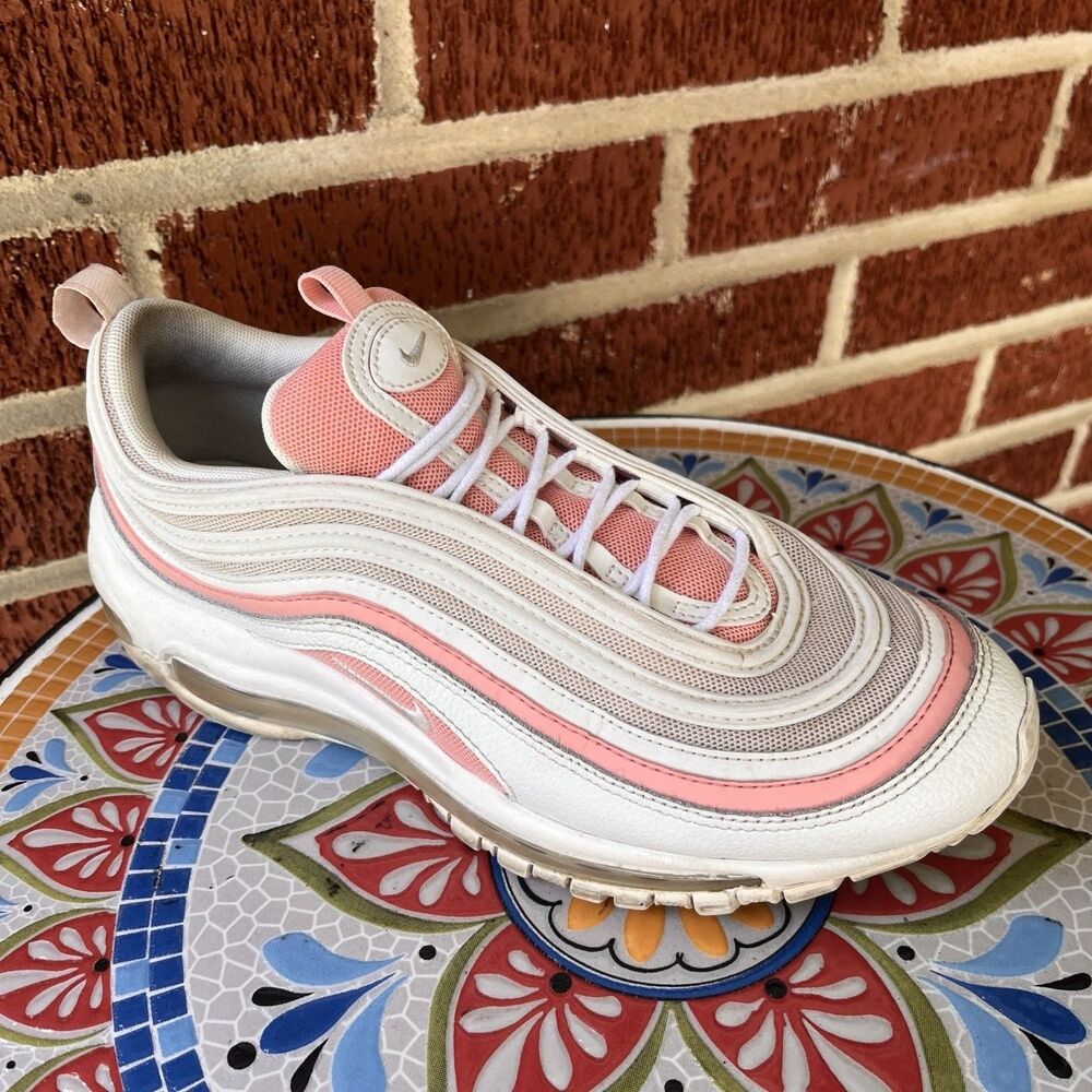 Nike Air Max 97 Womens 8.5 Running Sneakers White Bleached Coral Pink 921733-104